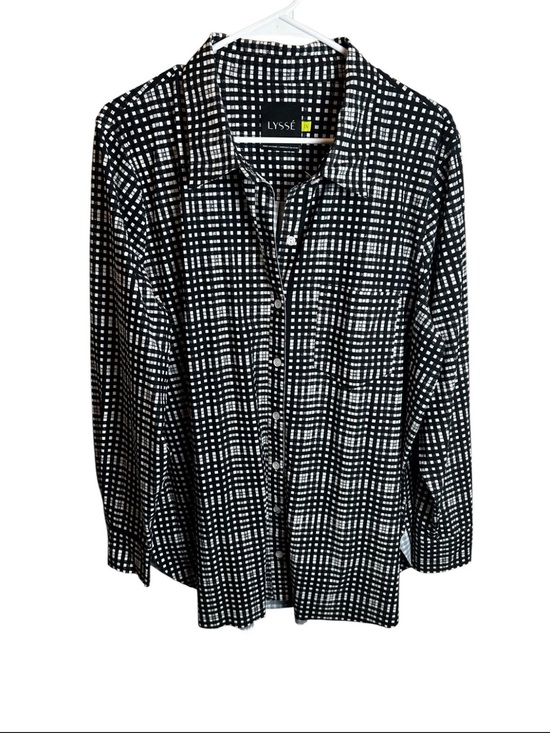 Lysse Tops - Lysse Plaid Button Down Shirt Women’s 1X Black White Grid Long Sleeve Workwear